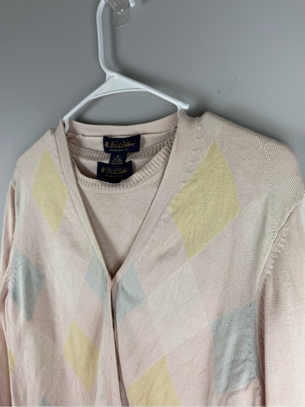 Brooks Brothers Women’s Pastel Argyle Cardigan & Matching Sweater Set SZ XL Silk